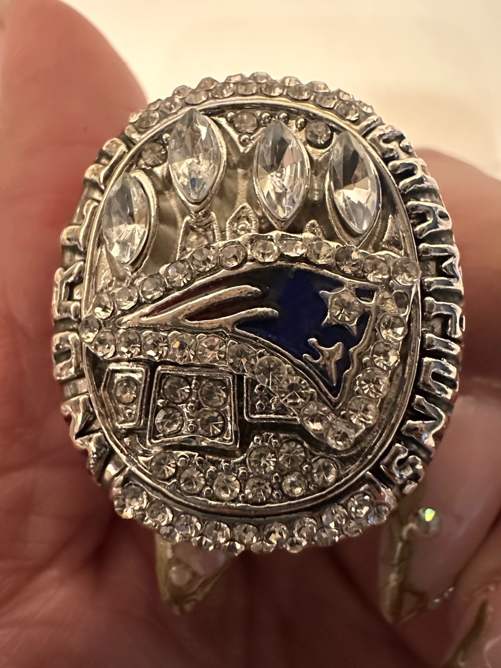 Fun Fashion Patriots World Champions Ring Silver and Blue Ring Size 10